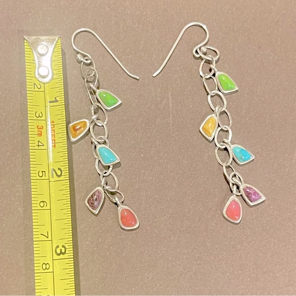 Vintage Barse Multi Stone Sterling Silver 925 Linear Drop/Dangle Earrings - Picture 9 of 12